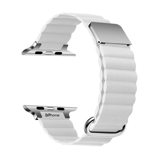 DrPhone LLB2 - Bracelet en cuir PU - Bracelet de montre - Bracelet de montre de Luxe avec fermoir magnétique - Convient pour montre IOS 42/ 44/45/49MM - Wit