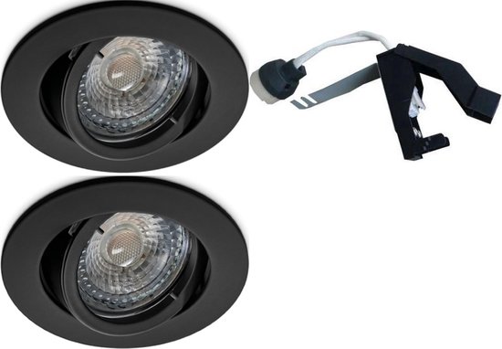 Spots encastrés 2 pièces noir avec lampe LED 230 Volt - Spot encastrable LED réglable avec lampe LED dimmable couleur 3000K - Spot encastrable 230Volt avec lampe LED GU10 3000K.