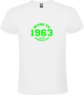 Wit T-Shirt met “Made in 1963 / 100% Original “ Afbeelding Neon Groen Size XXL