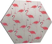 Dibond Hexagon - Patroon van Flamingo's - 70x60.9 cm Foto op Hexagon (Met Ophangsysteem)