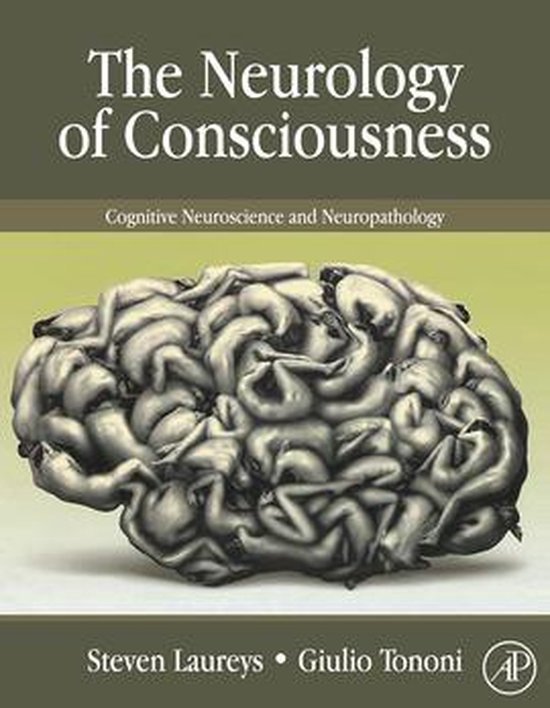 Boek 'The Neurology of Consciousness' met een afbeelding van een brein bestaande uit menselijke figuren.