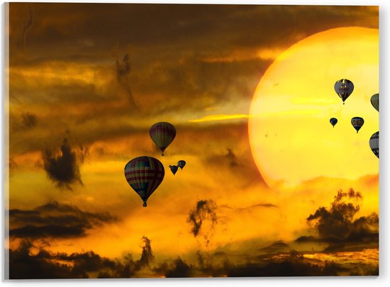 WallClassics - Acrylglas - Zee van Luchtballonnen bij Oranje Supermaan - 40x30 cm Foto op Acrylglas (Met Ophangsysteem)
