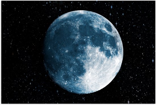 Poster (Mat) - Volle Maan in het Heelal omringd door Sterren - 60x40 cm Foto op Posterpapier met een Matte look