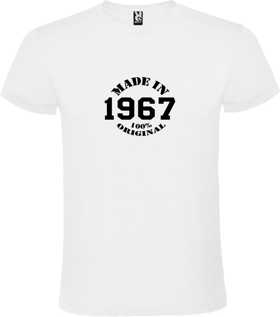 Wit T-Shirt met “Made in 1967 / 100% Original “ Afbeelding Zwart Size XXXXL