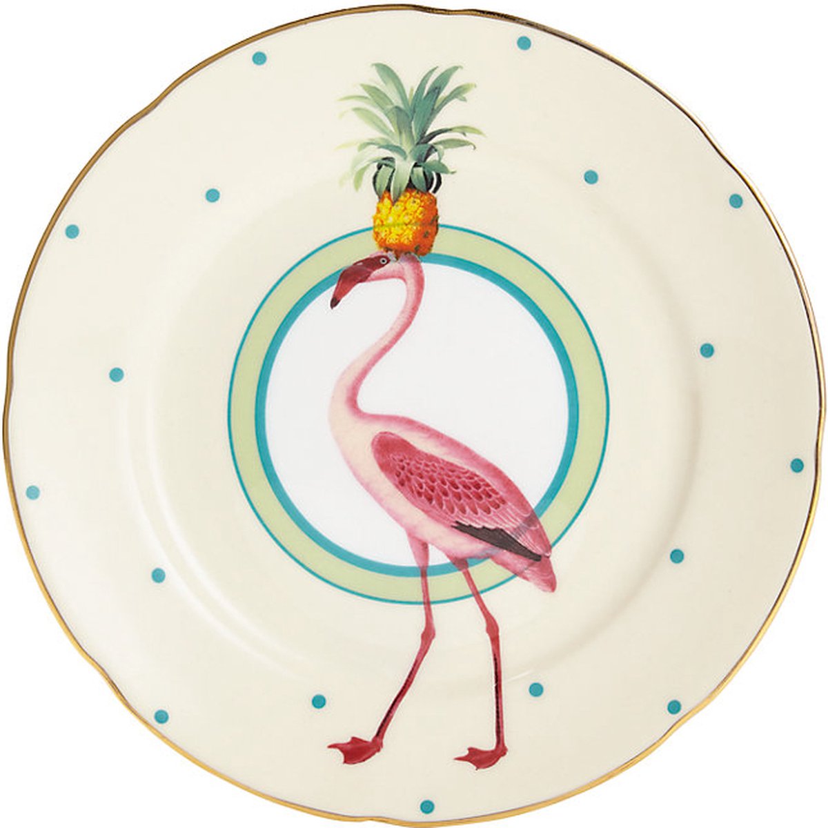 Yvonne Ellen London gebaksbordje - 16cm - Flamingo - porselein - ananas