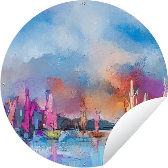 Tuincirkel Schilderij - Boten - Water - 150x150 cm - Ronde Tuinposter - Buiten