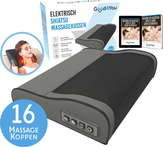 Good4You Elektrisch Shiatsu Massagekussen - Massageapparaat - Nek/Schouders/Rug/Benen/Buik/Voeten - Grijs en Zwart