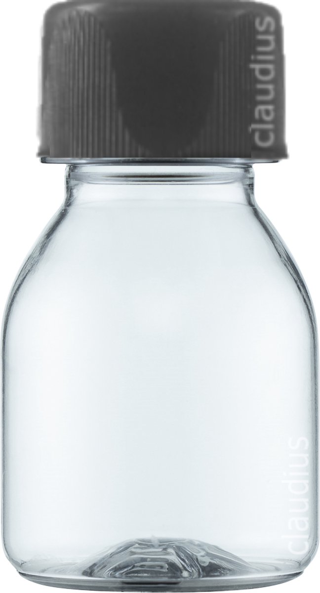 Lege Plastic Fles 60 ml PET clear shot - met zwarte ribbeldop - set van 10 stuks - navulbaar - leeg