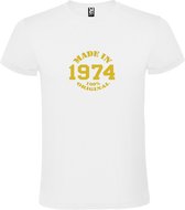 Wit T-Shirt met “Made in 1974 / 100% Original “ Afbeelding Goud Size XL