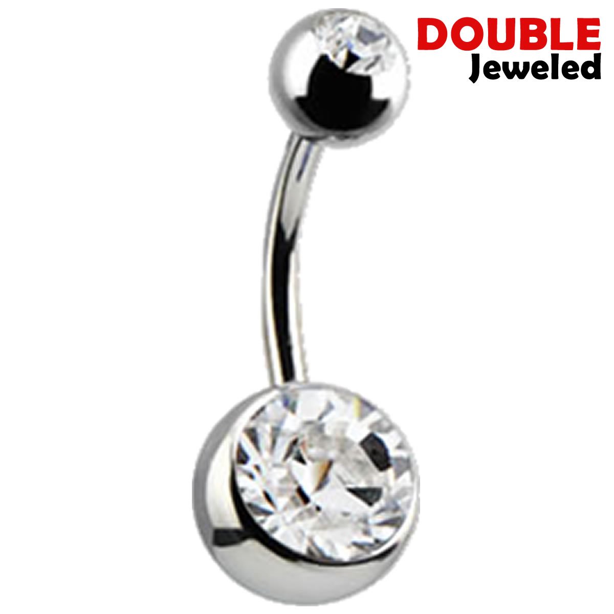 Navelpiercing - Chirurgisch staal - met Witte zirkonia stenen - Double Jeweled