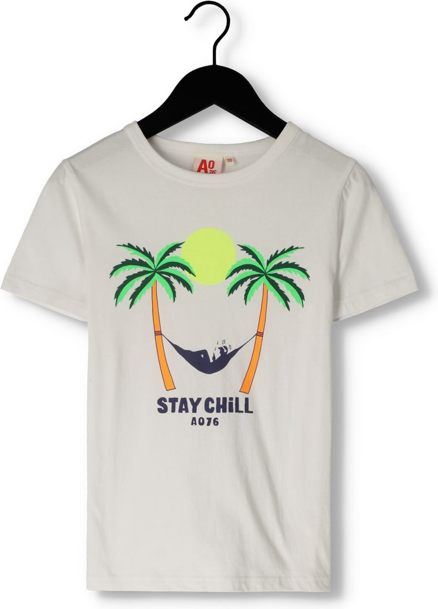 Ao76 Mat T-shirt Stay Chill Polo's & T-shirts Jongens - Polo shirt - Wit - Maat 152