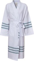 Hamam Badjas Bala Sultan White Almond Green - L - hamam kimono badjas - ochtendjas - sauna badjas - zomer badjas - middellang - dun
