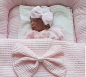 Geboortemuts / babymuts / ziekenhuismuts roze gestreept met strik - 0 tot 3 maand