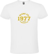 Wit T-Shirt met “Made in 1977 / 100% Original “ Afbeelding Goud Size L