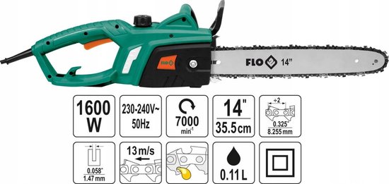 FLO Elektrische kettingzaag - 1600W - 35 cm snijlengte — afbeelding 2