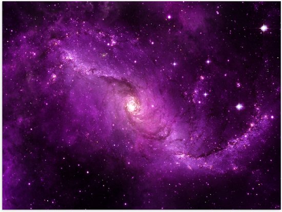 Poster met een levendige paarse spiraalstelsel-galaxy vol heldere sterren en kosmische wolken.