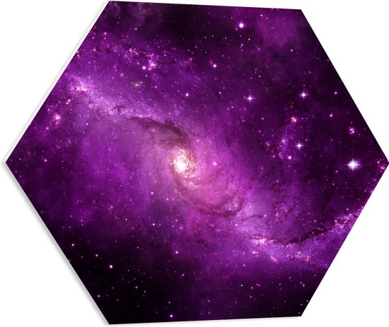 PVC Schuimplaat Hexagon - Prachtige Paarse Galaxy Lucht met Sterren - 60x52.2 cm Foto op Hexagon (Met Ophangsysteem)