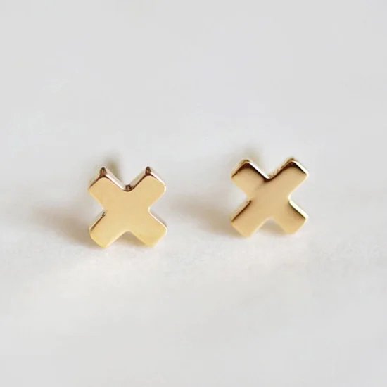 Oorknopjes X - kruis oorknopjes - plus oorknopjes - earparty - minimalistische oorknopjes - cadeautje voor haar - 18k goud - RVS - rosé goud