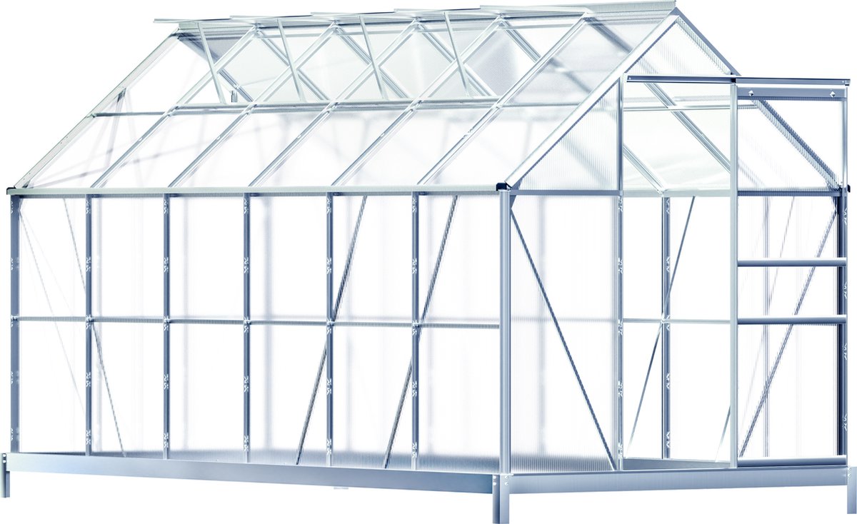 Tuinkas Aluminium - 7,2 m² 4 Dakramen Regengoot Fundament - 380x190cm
