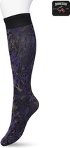 Bonnie Doon Dames Panty Kniekous met Bloemen maat 36/42 Donker Paars - Luxe Kniekous met Lurex Glansdraden - Glitters - Botanische Knie Sokken - Pantykousen - Botanical Lurex Knee High - Gladde Naden - Zeer Comfortabel - Purple Velvet - BP211508.333