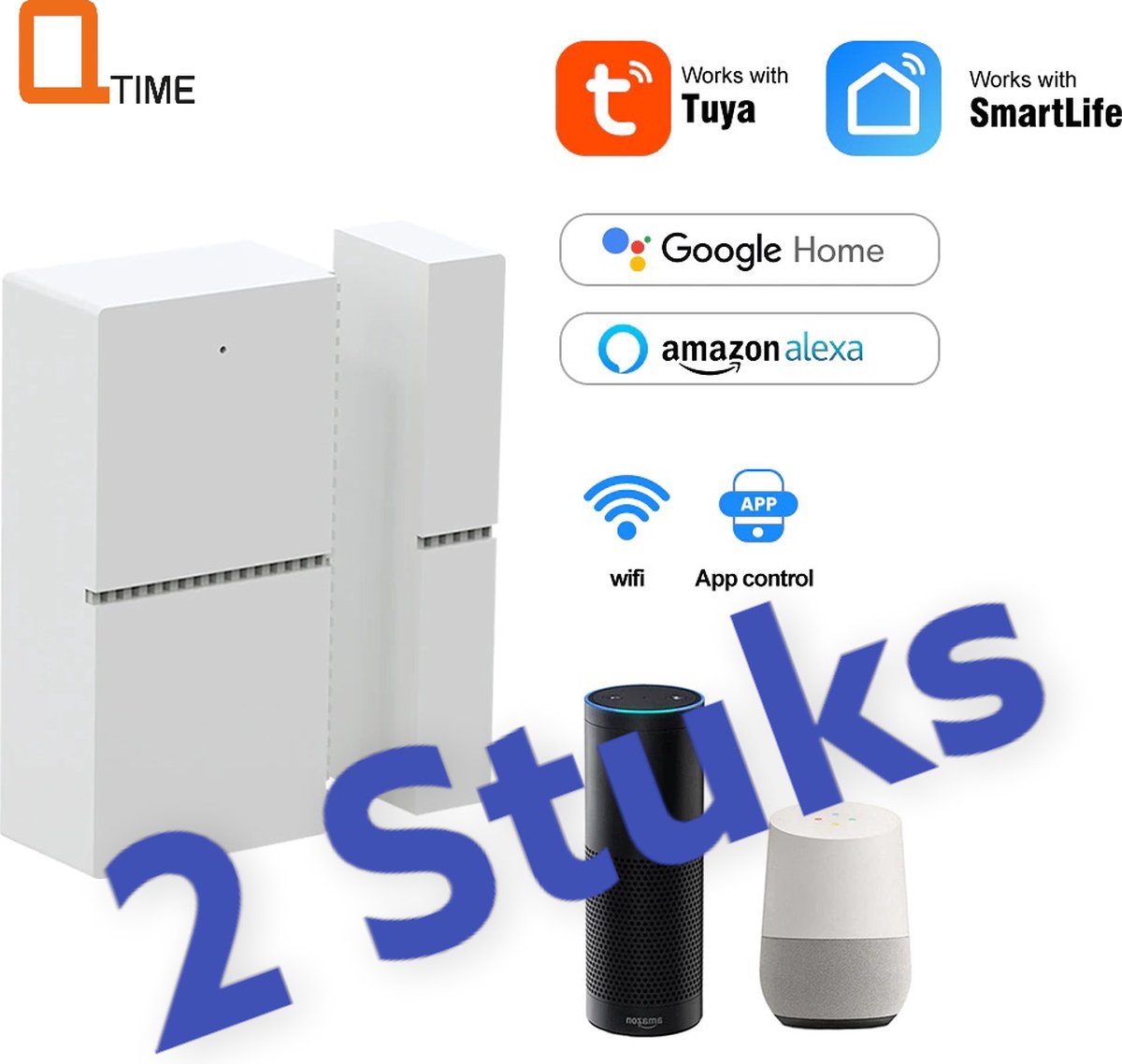 LET OP VOORDEELVERPAKKING 2 STUKS Q-time - Slimme Wifi -Deur/Raamsensor – Magneet Schakelaar – beveiliging – deur sensor – raam sensor - wireless - Geen Hub nodig - Stand alone - Draadloos - Alarm systeem – werkt met Tuya, Amazon alexa, Google Enz.