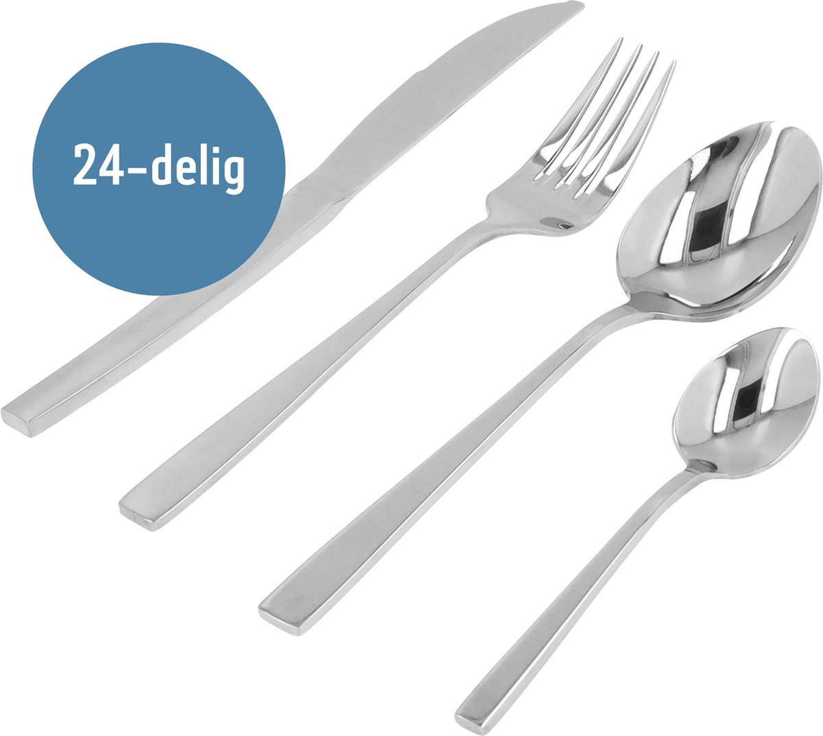 Krumble Bestekset 24 delig - 6 personen - Vork - Lepel - Mes - Dessertlepel - Staal - Zilverkleurig