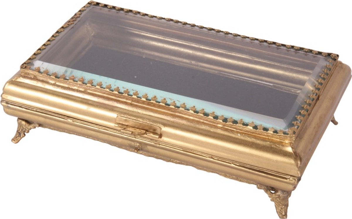 Baroque - Opberger - Opbergbox Rechthoekig 18 cm - Goud - Koper / Glas - 5,5x18x10 - Brass+glass