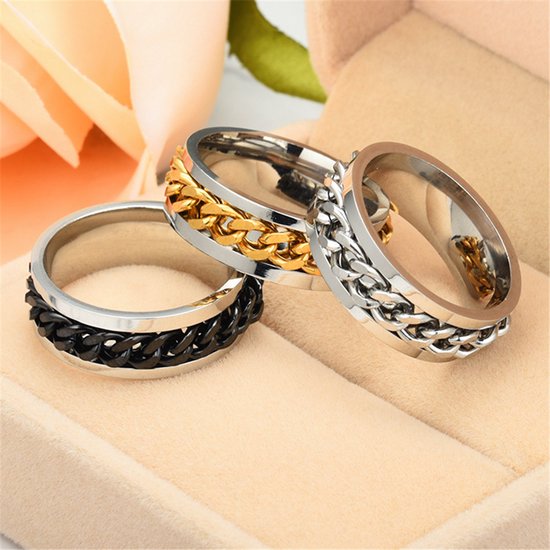 2 Stuks Fidget Ring – Goud En Zilver, Verstelbaar, Met Kralen, Voor Stressverlichting En Stijlvolle Accessoire