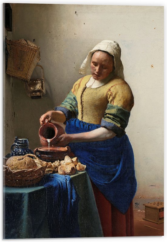 Acrylglas - Het melkmeisje, Johannes Vermeer, ca. 1660 - Foto op Acrylglas op