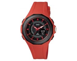 Q&Q GW91J007Y - Horloge - Sport - Digitaal - Unisex - Analoog - 10 ATM waterdicht - Stopwatch - Chronograaf - Tweede tijdzone - Datumaanduiding - Alarm - Rood - Zwart