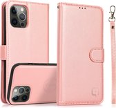 Perfeqt geschikt voor iPhone 14 Pro Uitneembare leer BookCase Hoesje - Rose Gold