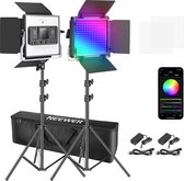 Neewer® - Set van 2 530 RGB LED-verlichting met App Control - Fotografie Video Light Set - 528 SMD LED's - CRI95/3200K-5600K/Helderheid 0-100%/0-360 Instelbare kleuren - 9 Toepasselijke Scènes