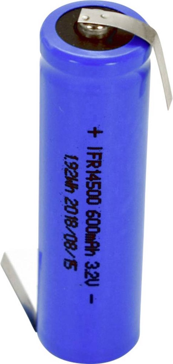 Beltrona FR14500HBG Speciale oplaadbare batterij 14500 Z-soldeerlip LiFePO4 3.2 V 600 mAh
