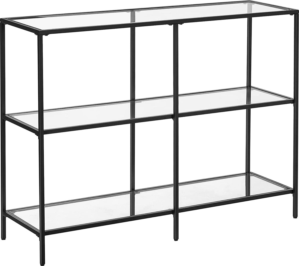 Hoppa! Consoletafel, hal tafel, 3 niveaus, bijzettafel, gehard glazen leggers, 100 x 30 x 73 cm, metalen frame, modern, voor hal, woonkamer, slaapkamer, zwart