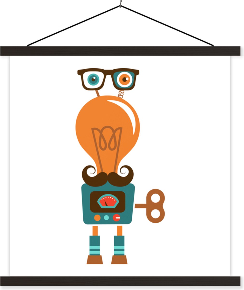 Posterhanger incl. Poster 60x60 cm - Schoolplaat - Robot - Bril - Gloeilamp - Snor - Kinde