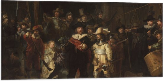 Vlag - De Nachtwacht, Rembrandt van Rijn, 1642 - Oude Meesters - 100x50 cm Foto op Polyester Vlag