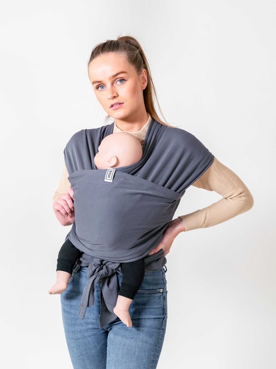 ByKay Stretchy Classic - rekbare draagdoek baby - ergonomisch - biologisch katoen - tot 10kg - one size - grijs - Anthracite — afbeelding 4