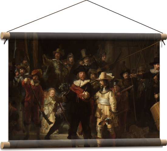 Textielposter - De Nachtwacht, Rembrandt van Rijn, 1642 - Oude Meesters - 60x40 cm Foto op Textiel