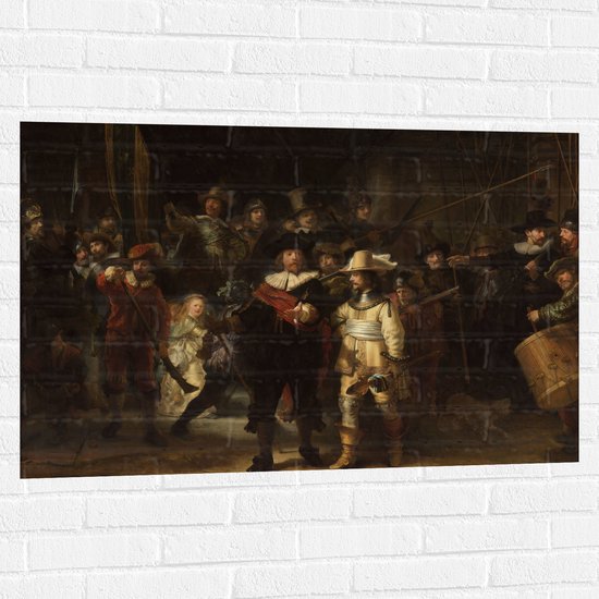Muursticker - De Nachtwacht, Rembrandt van Rijn, 1642 - Oude Meesters - 105x70 cm Foto op Muursticker