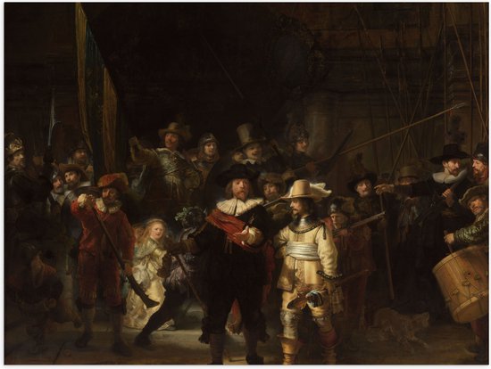 Poster (Mat) - De Nachtwacht, Rembrandt van Rijn, 1642 - Oude Meesters - 100x75 cm Foto op Posterpapier met een Matte look