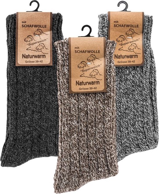Noorse wollen sokken Diverse kleuren 3 pack schapenwol maat 3942