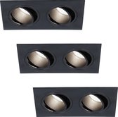 HOFTRONIC - Mallorca - Set van 3 LED Inbouwspot Dubbel - GU10 6000K daglicht wit - Dimbaar en kantelbaar - Rechthoek / vierkant - Plafondspot voor woonkamer, slaapkamer en gang - IP22