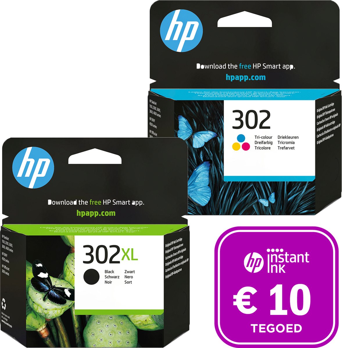 HP 302 - Inktcartridge 302XL Zwart & 302 Kleur + Instant Ink tegoed | bol