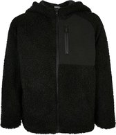 Urban Classics - Hooded Sherpa Zip Kinder Jacket - Kids 146/152 - Zwart