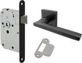 Deurklink Vierkant Rome - Zwart - Ø50mm - Insteekslot en Sluitplaat - Mat zwarte deurkruk