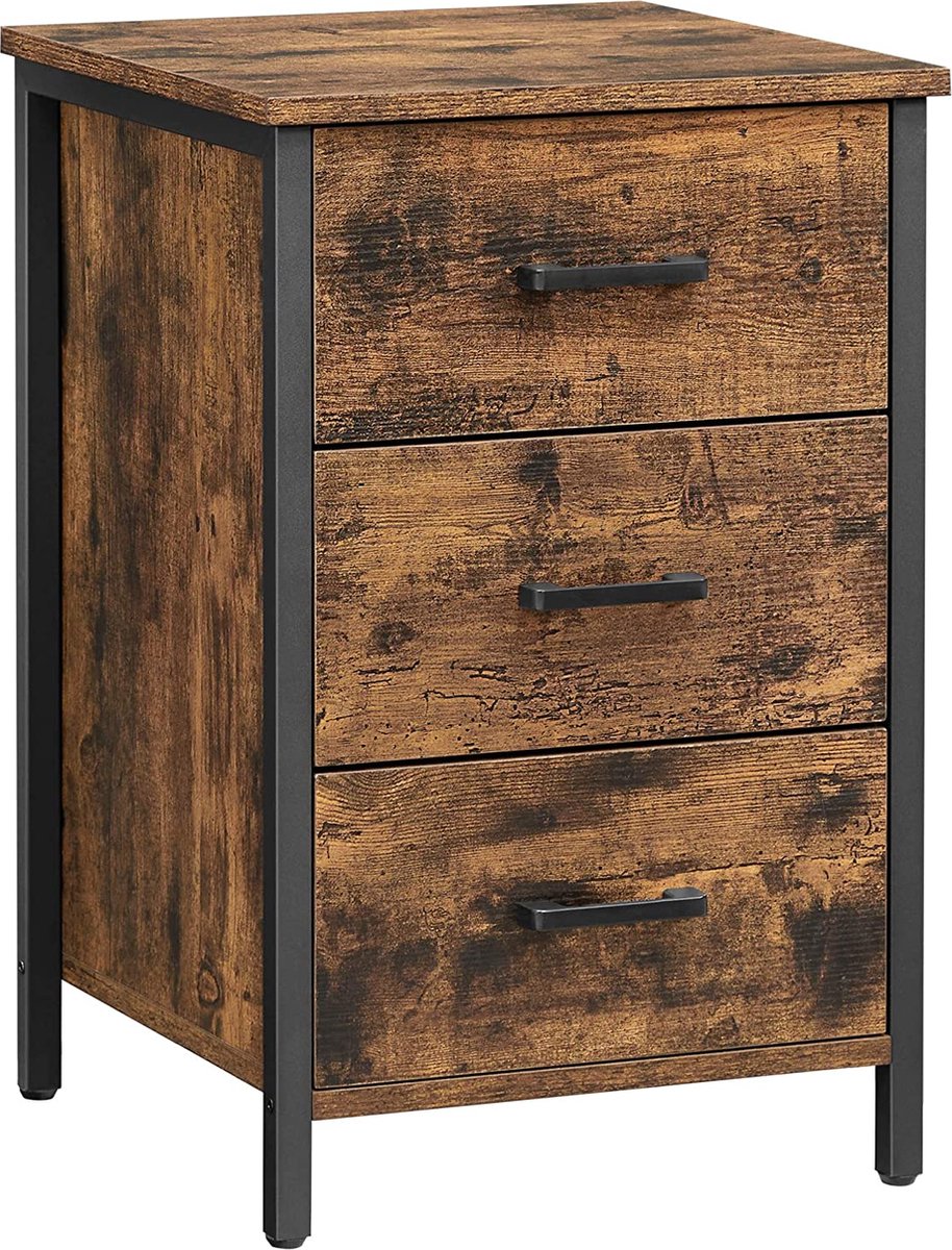 Hoppa! Bijzettafel | nachtkastje | industrieel ontwerp | vintage bruin-zwart | 40 x 40 x 60 cm (B x L x H)