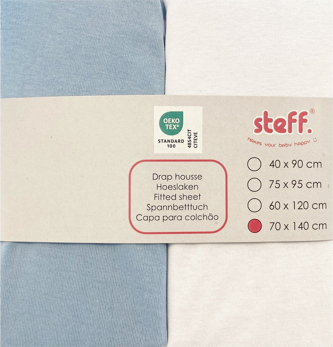 Steff - hoeslaken 70x140 cm - jersey katoen set van 2 wit + blauw met kwaliteitslabel OEKO-Tex standard 100