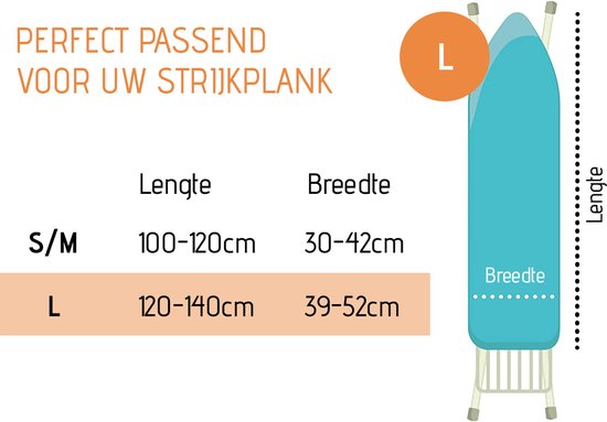 Buntes Brett Strijkplankhoes voor stoomstrijkijzer (Maat L) | Universeel tot max. 140x50 cm | Strijkplankhoes om snel en gemakkelijk te strijken | Made in EU | Geschikt voor stoomstrijkstation | Grijs