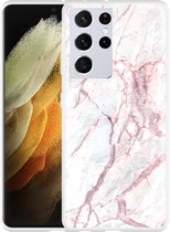 Hoesje Geschikt voor Samsung Galaxy S21 Ultra White Pink Marble