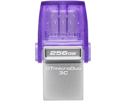 Kingston DataTraveler microDuo 3C USB-stick Retail 256 GB RVS, Violet DTDUO3CG3/256GB USB-A 3.2 Gen 1, USB-C